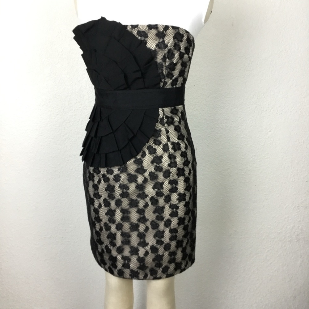 Strapless Black and Cream Lace Cocktail Dress Phaebe Couture Women’s Sz 0